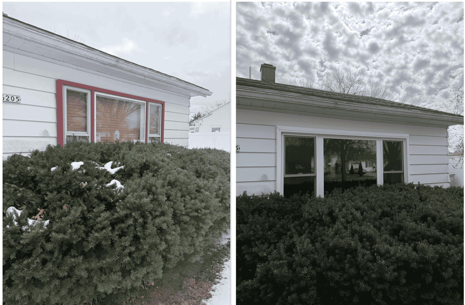 Before and after of 3 wide window install